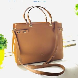 FURLA Brown/Tan Leather Tote with Cross-body strap